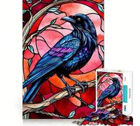 Puzzle a incastro stile vetrata con corvo per adulti, 1000 pezzi, stimola la memoria, divertente da assemblare, oggetto artistico da collezione (38x26cm)