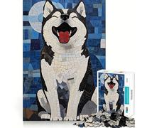 Puzzle a mosaico con husky sorridente da 1000 pezzi per adolescenti, gioco di logica solido, divertimento rilassante, taglio di precisione, oggetto regalo di Babbo Natale 50x75cm