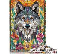 Puzzle a mosaico con lupo tra i fiori, 100% cartone riciclato, puzzle di cartone premium per bambini adulti, regali di Halloween, 1000 pezzi (38x26 cm)
