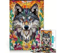 Puzzle a mosaico Lupo tra i fiori da 1000 pezzi,gioco di logica divertente,design a incastro perfetto, riunioni di famiglia (38x26cm)