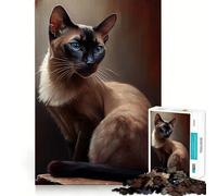Puzzle a olio con gatto tailandese per adulti, 1000 pezzi, gioco intelligente per rafforzare i legami familiari, taglio preciso, regalo stagionale 50x75cm