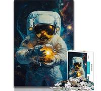 Puzzle a olio raffigurante un astronauta cosmico per adulti e adolescenti, impegnativo da completare ma divertente e umoristico gioco educativo per il compleanno (75x50cm)