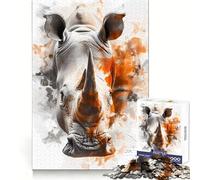 Puzzle a rinoceronte ad acquerello da 1000 pezzi per adulti, gioco intelligente e divertente, bordi lisci, decorazione da parete (50x75cm)