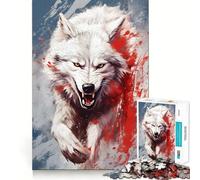 Puzzle a schizzi di lupo bianco arrabbiato,1000 pezzi,gioco stimolante per la mente,incastro perfetto,nessun pezzo si stacca,sfida interattiva per il cervello per la casa (38x52cm)