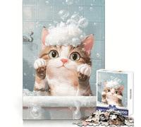 Puzzle a tema "Bagno del Gatto" per adolescenti, 1000 pezzi, stimolante per la mente, per un divertimento tranquillo, comodo e creativo (50x75cm)