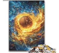 Puzzle a tema basket con fiamme per adulti e adolescenti, perfetto per le serate di gioco, giocattolo colorato da regalare a casa (70x100cm)