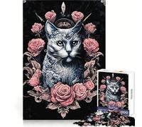 Puzzle a tema gatto gotico e rockabilly per adolescenti, 1000 pezzi, stimolante per la mente, passatempo rilassante, bordi uniformi, regalo memorabile (38x26cm)