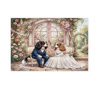 Puzzle a tema matrimonio Cavalier King Charles Spaniel per adulti 300 pezzi, puzzle in legno stampato romantico, decorazioni per coppie per l'intrattenimento domestico