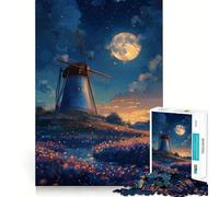 Puzzle a tema paesaggio anime con mulino a vento per adulti,1000 pezzi,gioco stimolante per la mente,pezzi precisi e facili da incastrare,attività rilassante di gruppo al chiuso (38x26cm)