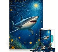 Puzzle a tema squalo e stelle per adolescenti, 1000 pezzi, gioco per allenare la mente, attività per la casa, taglio di precisione, decorazione murale 38x52cm