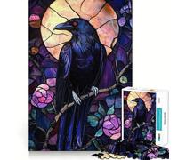 Puzzle a vetrata con corvo, 1000 pezzi, per ragazzi, stimola la memoria, facile da realizzare, con bordi puliti, sorpresa natalizia (38x52cm)