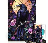 Puzzle a vetrata con corvo, 1000 pezzi, per ragazzi, stimola la memoria, facile da realizzare, con bordi puliti, sorpresa natalizia (38x26cm)
