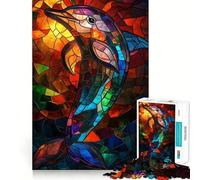 Puzzle a vetrata con delfino, 1000 pezzi, per ragazzi, gioco di logica, attività per la casa, bordi trasparenti, regalo prezioso 50x75cm