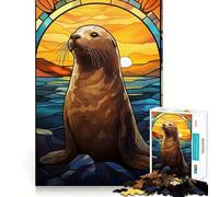 Puzzle a vetrata con foca per ragazzi, 1000 pezzi, gioco di pensiero creativo, svago delicato, taglio preciso, lista dei desideri di Babbo Natale (38x52cm)