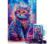 Puzzle a vetrata con gatto, 1000 pezzi, per adolescenti, rafforza la memoria, tranquillo, di qualità, con bordo, regalo di Babbo Natale 50x75cm