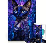 Puzzle a vetrata con gatto, 1000 pezzi, per adolescenti, rafforza la memoria, tranquillo, di qualità, con bordo, regalo di Babbo Natale 38x26cm