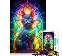 Puzzle a vetrata con gatto al neon per adulti, 1000 pezzi, Logic Boost Toy Group, Joy Premium Edge, sorpresa di compleanno (38x26cm)