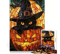 Puzzle a vetrata con gatto nero nella zucca per ragazzi, 1000 pezzi, stimola la memoria, favorisce la concentrazione, taglio preciso, regalo memorabile (38x26cm)