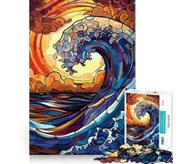 Puzzle a vetrata con onda oceanica, 1000 pezzi, per adolescenti, giocattolo antistress, taglio di alta qualità, regalo elegante 38x26cm