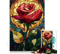 Puzzle a vetrata con rosa, 1000 pezzi, per ragazzi, gioco di pensiero, divertimento condiviso, bordi precisi, oggetto regalo di Babbo Natale 38x26cm