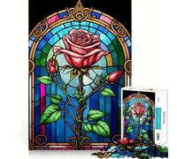 Puzzle a vetrata con rosa per ragazzi, 1000 pezzi, gioco di logica chiaro, divertimento rilassante, taglio perfetto, calda sorpresa 38x52cm