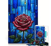 Puzzle a vetrata con rosa rossa per adolescenti, 1000 pezzi, gioco per allenare la mente, rilassante, artistico, da assemblare, (38x26cm)
