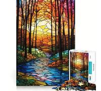 Puzzle a vetrata con ruscello nella foresta, 1000 pezzi, gioco cognitivo per ragazzi, hobby tranquillo, bordo di alta qualità, regalo di Natale 50x75cm