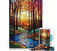 Puzzle a vetrata con ruscello nella foresta per ragazzi, 1000 pezzi, gioco stimolante e rilassante, taglio liscio, 38x52cm