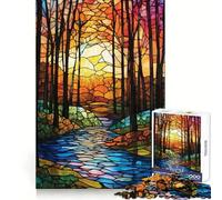 Puzzle a vetrata con ruscello nella foresta per ragazzi, 1000 pezzi, gioco stimolante e rilassante, taglio liscio, 38x52cm