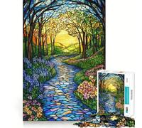 Puzzle a vetrata con sentiero nella foresta per ragazzi, 1000 pezzi, stimola la memoria, divertente e rilassante, con bordi precisi, regalo artistico 50x75cm