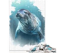 Puzzle acquerello raffigurante una foca leopardata, livello difficile, in cartone riciclato al 100%, per donne e uomini, regalo per la festa del papà, 1000 pezzi (75x50 cm)