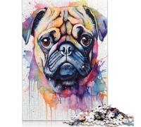Puzzle ad acquerello a forma di carlino, giocattoli di decompressione, puzzle in cartone riciclato al 100% per adulti, adolescenti, regali per la festa del papà, 1000 pezzi (75x50 cm)