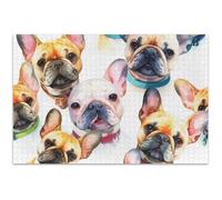 Puzzle ad acquerello, bulldog francese, cucciolo, adulto, 1000 pezzi, regalo per gli amanti del puzzle, puzzle difficile, grande paesaggio floreale, 75 x 50 cm