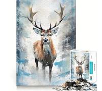 Puzzle ad acquerello con cervo innevato per adulti, 1000 pezzi, gioco intelligente, tranquillo, con un motivo da assemblare, (50x75cm)