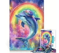 Puzzle ad acquerello con delfino arcobaleno, 1000 pezzi, ideale per adolescenti Rafforza la memoria, calma e relax Bordi lisci (50x75cm)