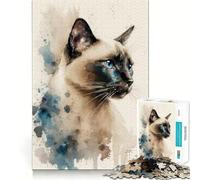 Puzzle ad acquerello con gatto siamese per adolescenti, 1000 pezzi, gioco per allenare la mente, attività per la casa, taglio di precisione, decorazione murale 38x26cm