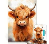 Puzzle ad acquerello con mucca delle Highlands per adulti,1000 pezzi,gioco di concentrazione,tagli di precisione,bordi lisci,divertente sfida per i momenti di attesa (38x26cm)