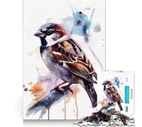 Puzzle ad acquerello con passero, 1000 pezzi, per ragazzi, gioco di pensiero, divertimento condiviso, bordi precisi, articolo con desiderio di Babbo Natale 38x26cm