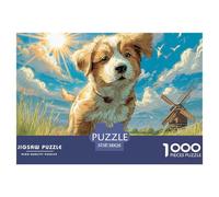 Puzzle Adulto 1000 Pezzi Difficile - Corgi vicino a Mulino a Vento, Gioco Complesso, Decorazione Murale e Idea Regalo, 38x26cm