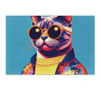 Puzzle Adulto 1000 Pezzi Divertente Puzzle Gioco Regalo Puzzle Puzzle Scena Autunno Pittura Animali Arte Colorato Gatto Fresco 75x50cm