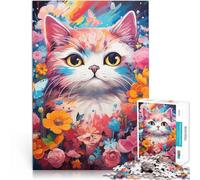Puzzle adulto 1000 pezzi gatto con fiore puzzle tagliato con precisione 26x38cm sollievo dallo stress staycation uccide il tempo per adolescenti 14 anni e più