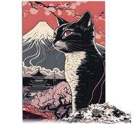 Puzzle adulto 1000 pezzi gatto giapponese Montagna Fuji Puzzle Familiare Divertente 26x38cm Gioco educativo per Compleanno Natale