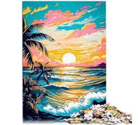 Puzzle adulto 1000 pezzi retrò spiaggia tramonto famiglia divertente puzzle 26x38cm migliorare l'amore tra le coppie per e adolescente età 14 anni e più