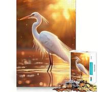 Puzzle "Airone bianco al tramonto" per adulti,1000 pezzi,gioco stimolante per la mente,formato uniforme,pezzi precisi,ideale da portare in viaggio,gioco per allenare la mente,regalo (38x26cm)