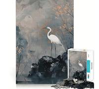 Puzzle "Airone bianco in un paesaggio nebbioso" per ragazzi,1000 pezzi,gioco di sviluppo mentale,pezzi di dimensioni uniformi e precisi,attività divertente per tutta la famiglia (38x26cm)