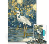 Puzzle "Airone bianco sotto una notte stellata" con 1000 pezzi,gioco di concentrazione mentale,design a incastro preciso,sfida interattiva per il cervello per la casa (38x52cm)