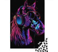 Puzzle al neon a forma di cavallo con occhiali da sole, 1000 pezzi, per adulti e adolescenti dai 12 anni in su, regali per la vigilia di Natale, 1000 pezzi (38x26 cm)