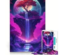 Puzzle al neon con albero a cascata e bonsai,1000 pezzi,gioco interattivo per stimolare la mente e incastrare saldamente i pezzi,sfida cerebrale per la casa (50x75cm)