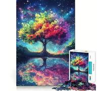 Puzzle "Albero Arcobaleno Cielo Notturno" da 1000 pezzi per adolescenti, ideale per rafforzare la memoria, rilassante e divertente, con bordi lisci e la lista dei desideri di Babbo Natale (38x52cm)