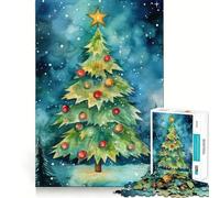 Puzzle Albero di Natale ad acquerello,1000 pezzi,gioco di concentrazione mentale,tagli di precisione,bordi lisci,attività coinvolgente per serate tranquille (38x26cm)